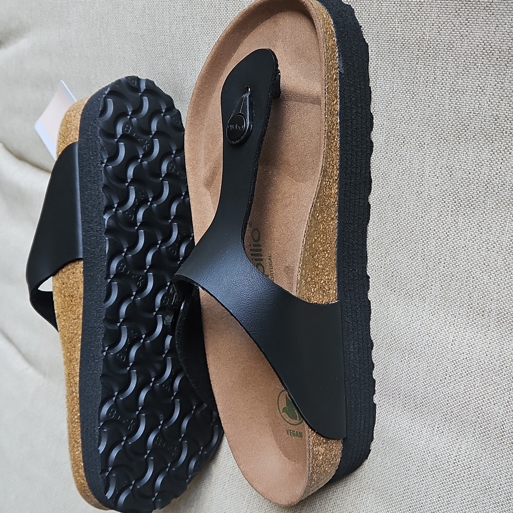 Sz 7- Birkenstock PAPILLIO Gizeh Vegan Platform Thong Sandal Black, 38 - Picture 2 of 10
